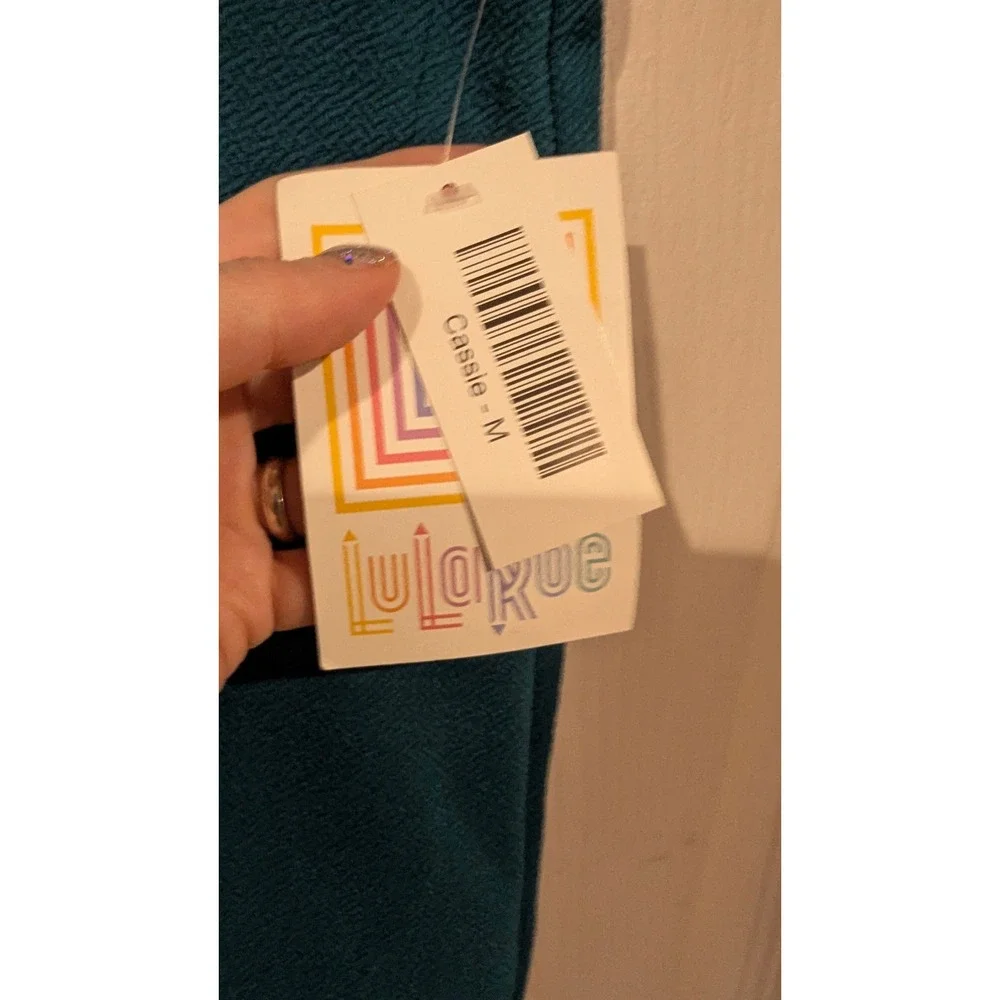LuLaRoe Cassie Skirt Sz M Teal Navy Blue Color Block Pencil Stretchy Mod‎ Office